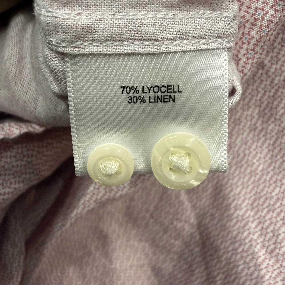 Peter Millar Shirt Mens Large Pink Linen Blend Geometric Button Up Casual